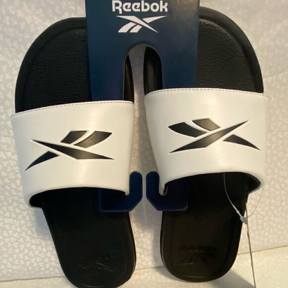 REEBOK Womens Size 7 White Slides with Black Trim - Picture 1 of 5